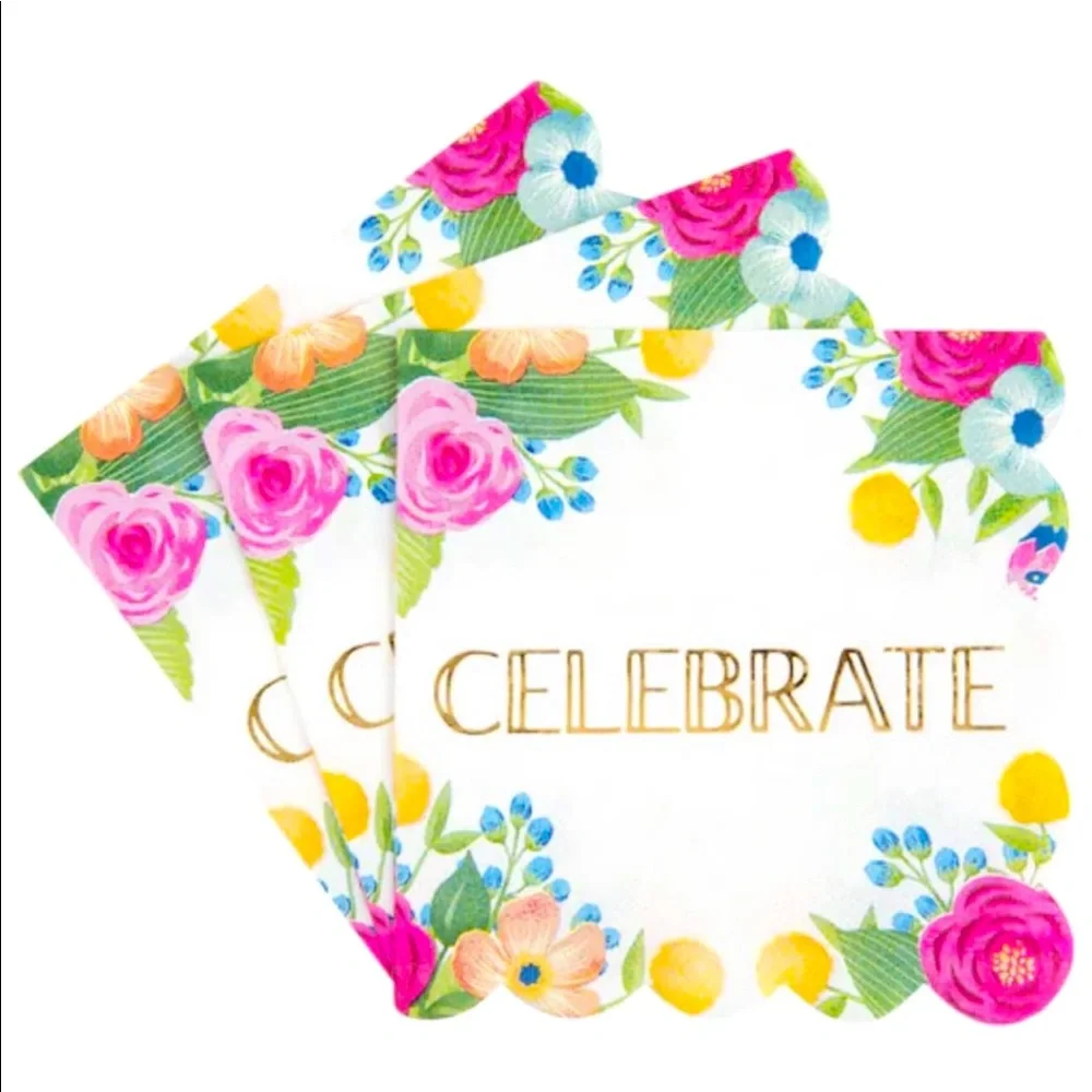 Floral Scalloped Celebrate Foil Cocktail Napkins, 24 ct